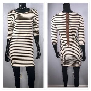 Sandro Striped Blue and Cream w/Faux Leather Lace Up Back Detail Dress Sz 1/Sm
